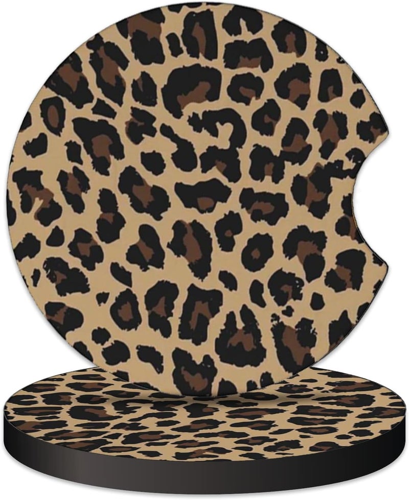 KARREAL 2 Pcs Car Cup Coasters, Brown Cheetah Print Universal Non-Slip Rubber Car Coasters for Cup Holders 2.75 inch, Car Interior Accessories for Women - Image 1